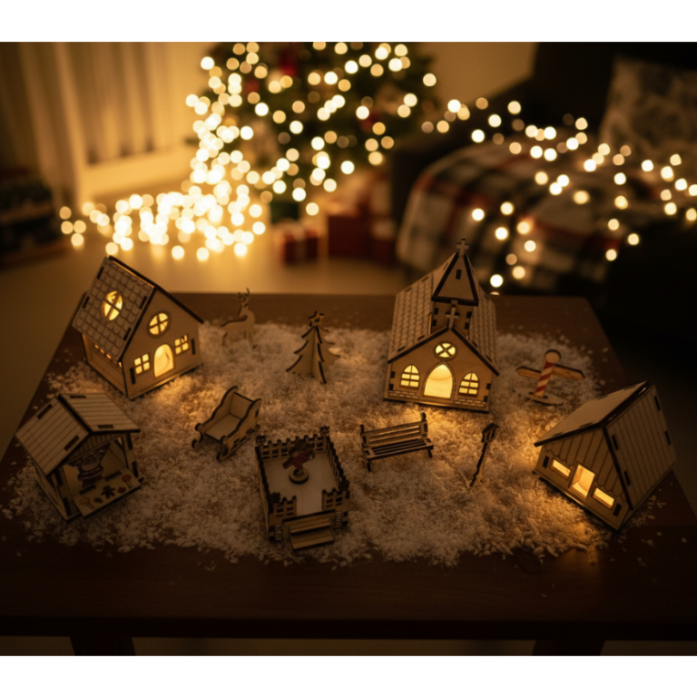 11-teiliges Holz-Miniaturdorf „Stille-Nacht“